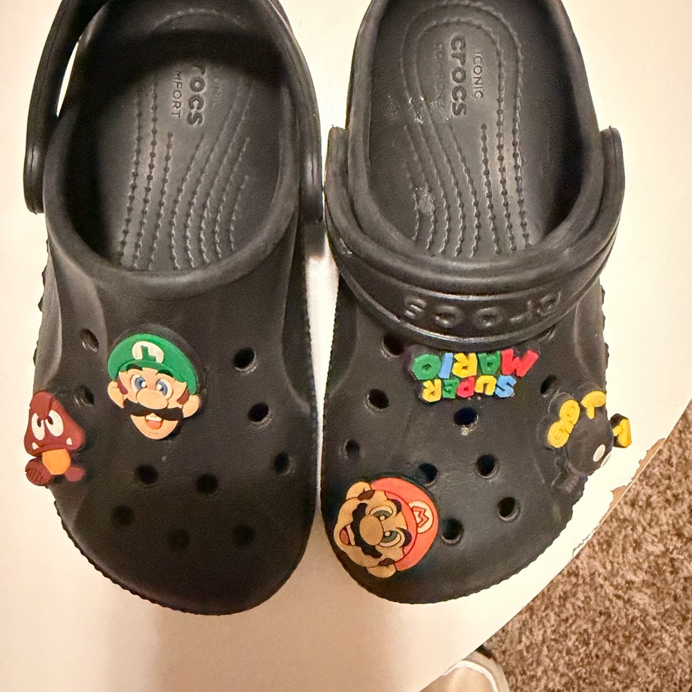 CROCS Kids Black Clogs with Super Mario Characters